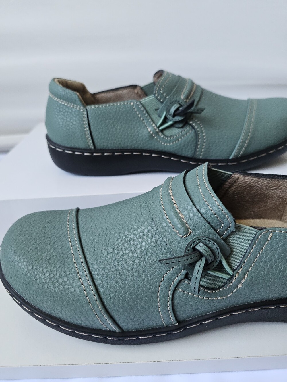 LAZYPOP Teal Green Leather Classic Comfort Loafers Slip-On Shoes - Women's Size - Picture 5 of 15